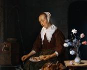 Woman Eating and Feeding her Cat - 加布里埃尔·梅特苏